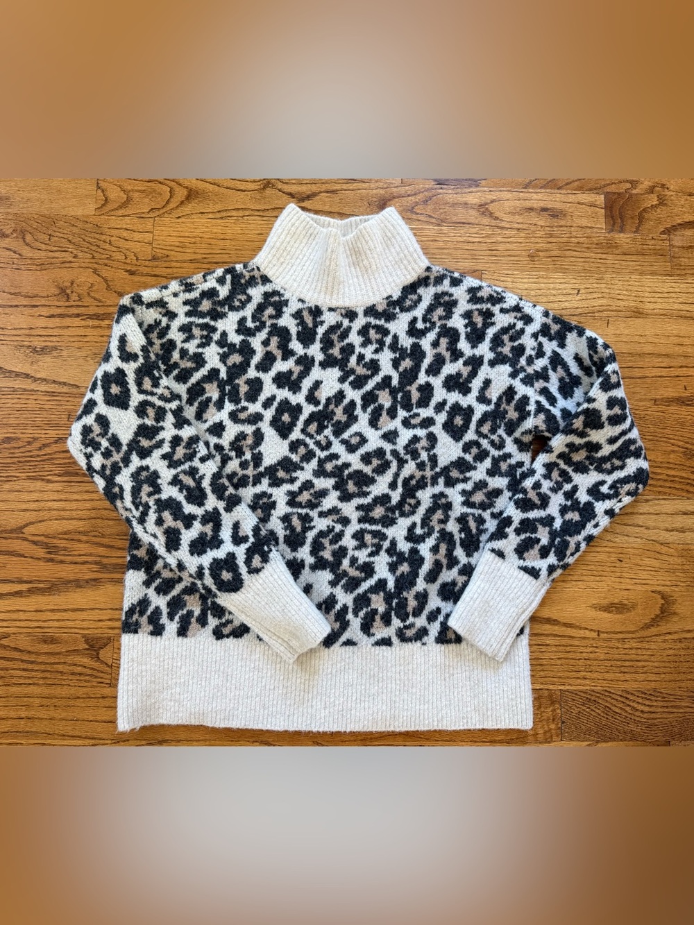 LOFT Cream Leopard Print Turtleneck Sweater